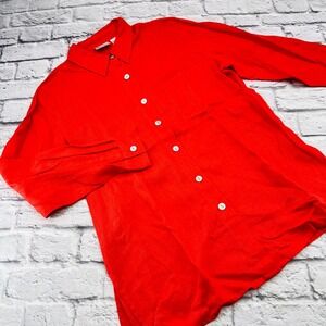 Chicos Design Womens Size 2 Coral Pink Button Up Shirt Blouse Linen